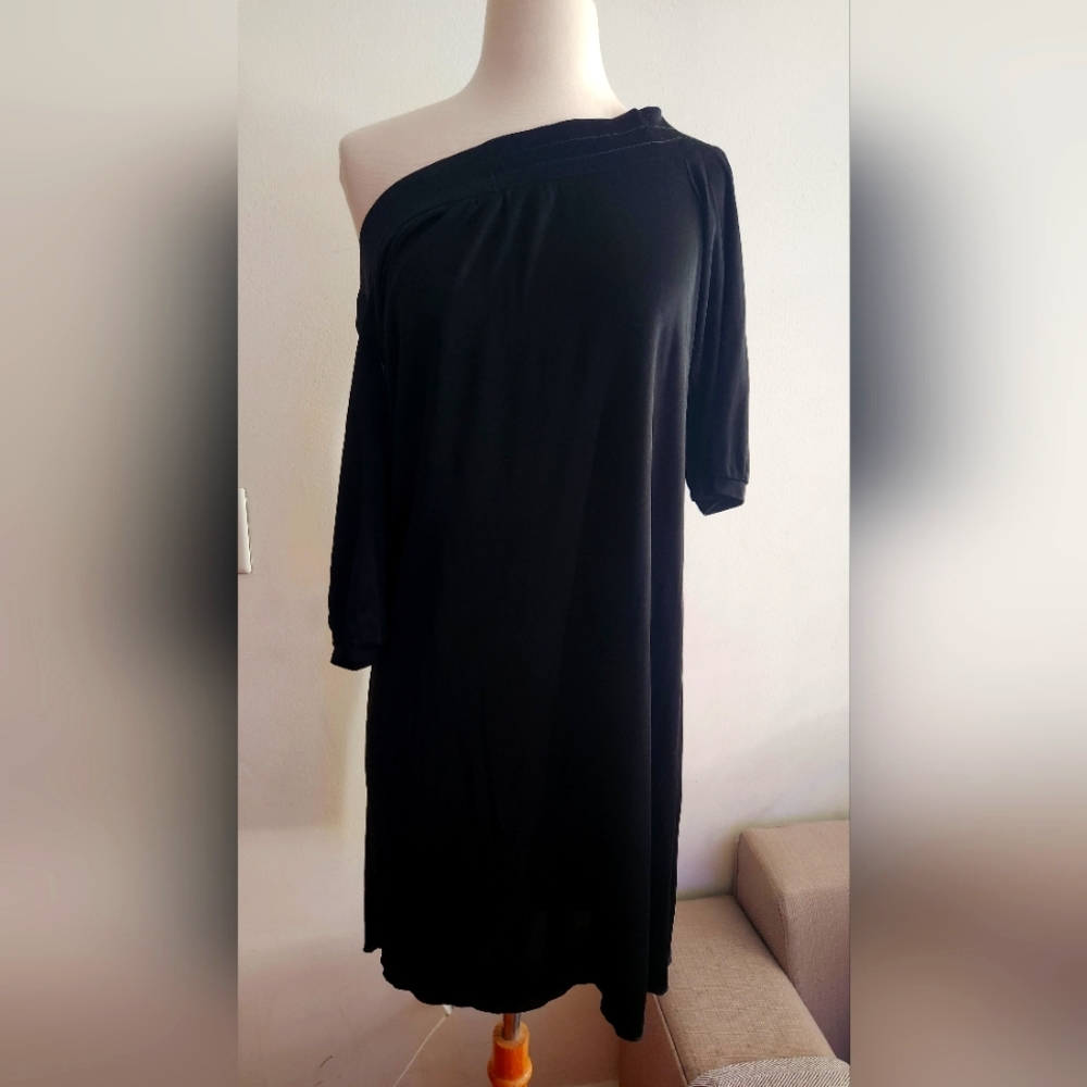Jay Ahr Off-the-shoulder Black Midi Dress Size Small
